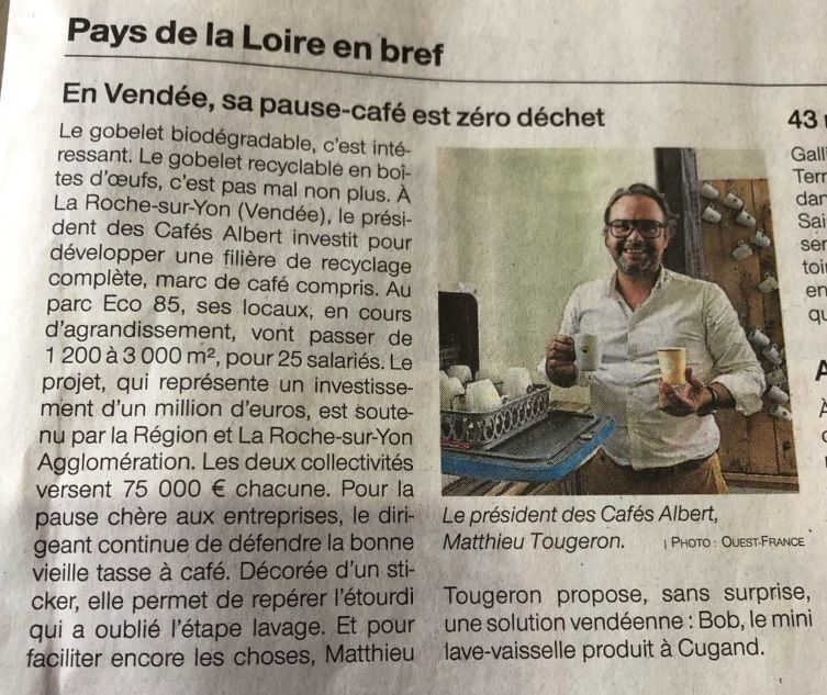 CafesAlbert's tweet photo. Recyclage des gobelets, valorisation du marc, micro lave-vaisselle : on mise sur des solutions locales 🤗♻️

https://t.co/JIsKGj3ltu #vendée https://t.co/ofRYQUgY3t