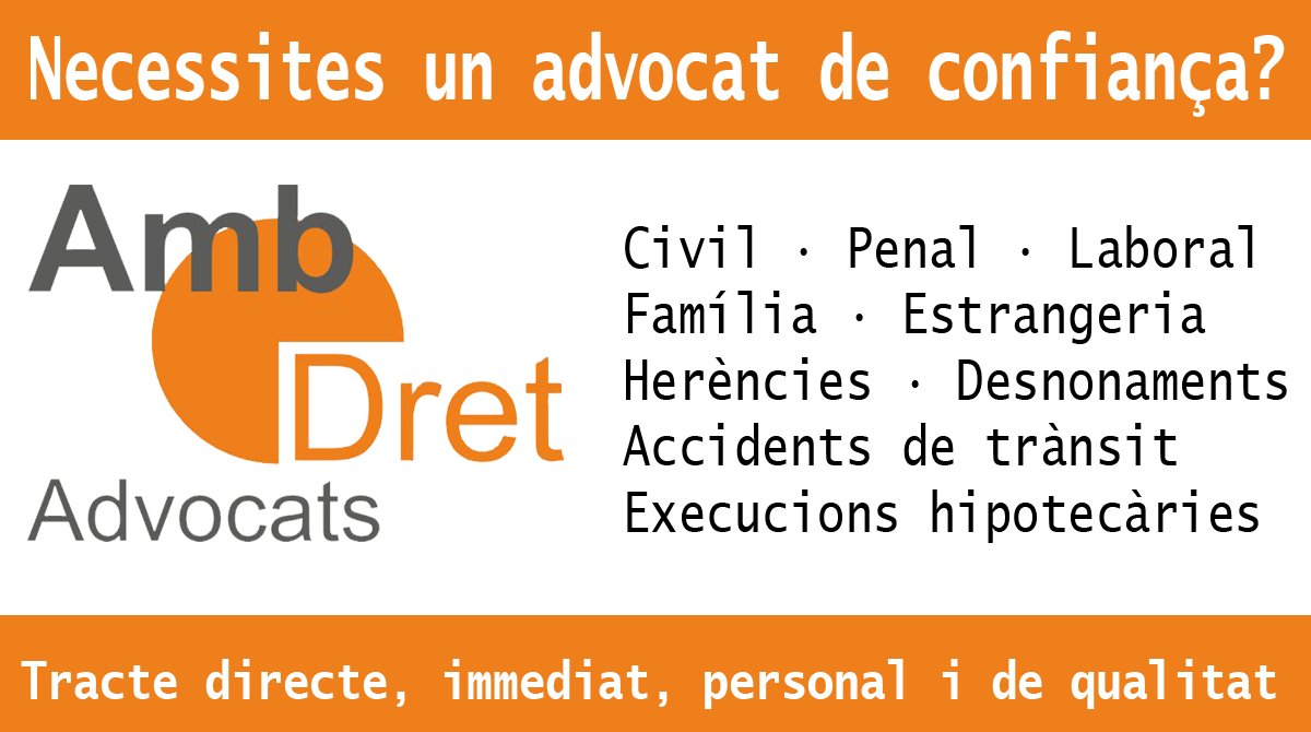 DiarideTerrassa's tweet photo. RECOMANEM ‼ Necessites un advocat de confiança? @advocatsambdret t’ofereix assessorament i direcció lletrada integral proporcionant un tracte directe, immediat, personal i de qualitat

📍 Raval de Montserrat 22, ENT D-E
📞 93 595 55 77
💻 https://t.co/NlPIfZODOP https://t.co/AlpN2TFyob