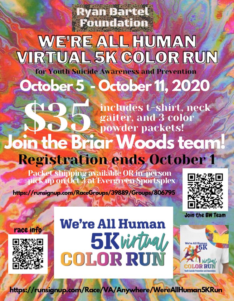 MsVMarketing's tweet photo. Have you registered to be part of the Briar Woods team?! I did🙋🏽‍♀️

Sign up today:
https://t.co/WHWpWRhReV 

“We may be living through a pandemic, but that doesn't stop us all from having fun while participating in raising funds for an important cause, Youth Suicide Prevention!” https://t.co/QBT3BiYZXx