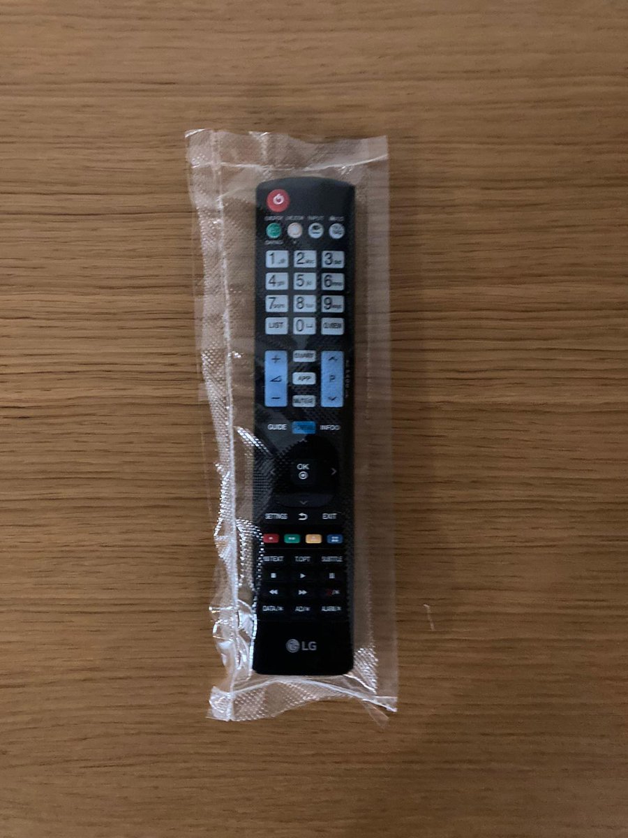 Here's a Covid-secure TV remote from a hotel - basically plastic shrink-wrapped so it can be more easily cleaned - anyone else come across one of these?
