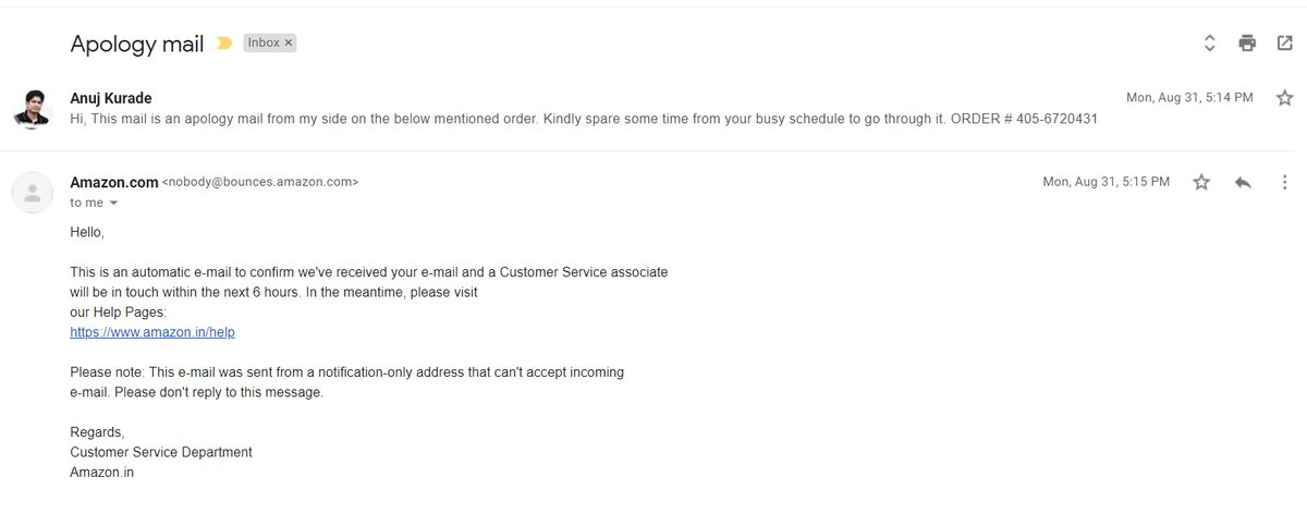 anujk47's tweet photo. @AmazonHelp Still waiting for a response to the below mail.

Called your so called Customer Care number 3-4 times for the same.

Kindly let me know what extra services I need to subscribe for mail response service. I will oblige and subscribe. https://t.co/v7qVnoPDlQ