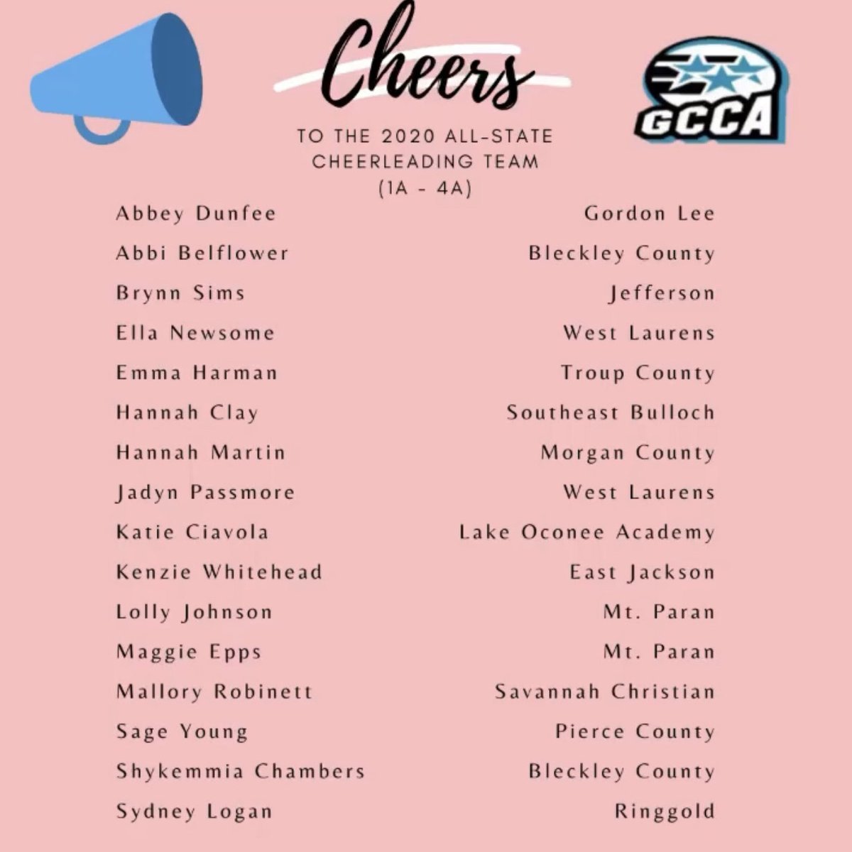 MPCAthletics's tweet photo. Congratulations L. Johnson and M. Epps on being named to the 2020 All-State Cheerleading team. GCCA scholarship award nominees compete for the GA All-State Squad, judged on application, interview, &amp;performance. 1 recipient will win Cheerleader of the Year. #MPCCheer #Dy9asty https://t.co/fDVueG98i9