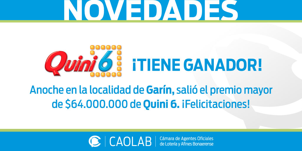 Caolab On Twitter Anoche En La Localidad De Garin Salio El Premio Mayor De 64 000 000 De Quini 6 Felicitaciones Quini6 Garin Premios Agencieros Loterias Caolab Https T Co Eil067pzlt