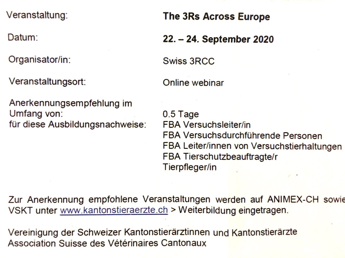 Swiss 3r Competence Centre 3rcc On Twitter There Is Still Time To Sign Up For The 3rs Lunchtime Webinars At 12 30 14 00 Cest On 22 24 Sept Swiss Participants Will Get Vskt 0 5 Credit