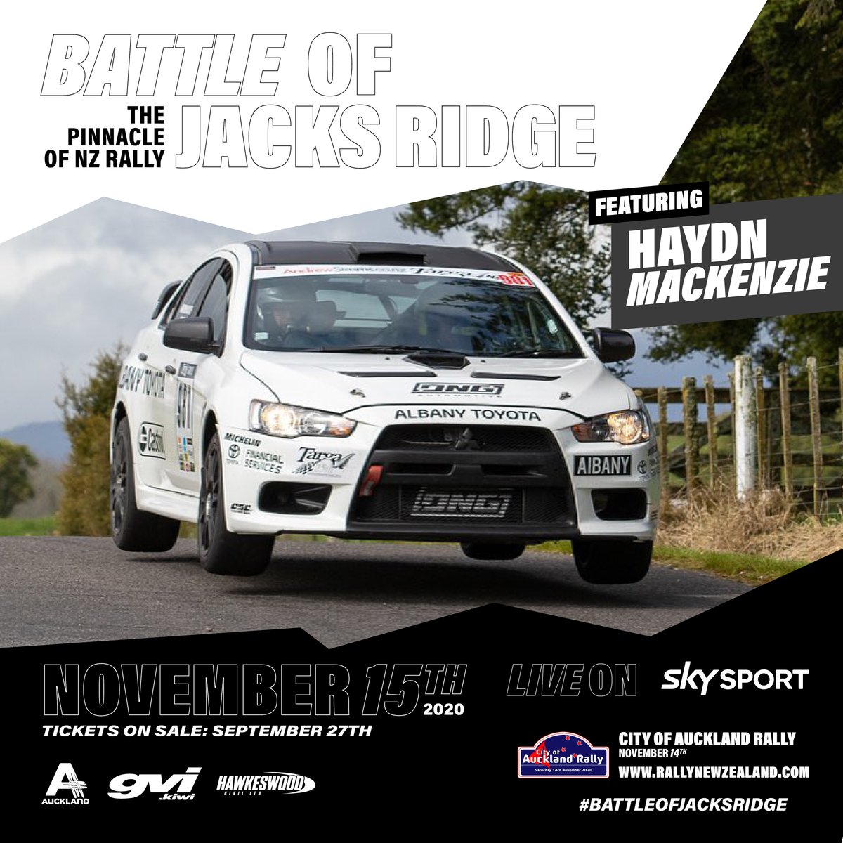 RallyNewZealand's tweet photo. MAJOR DRIVER ANNOUNCEMENT: Targa New Zealand winner Hadyn Mackenzie will compete at November’s Battle of Jacks Ridge in Auckland as he looks to transition to full-time rally driving.

https://t.co/U7PYgBVAkg

#Auckland #VisitAuckland #BattleOfJacksRidge #BOJR https://t.co/Yif8m7XaWW