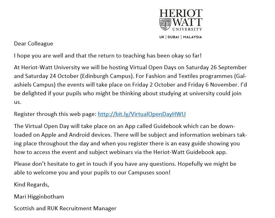 Heriot Watt - Virtual Open Day