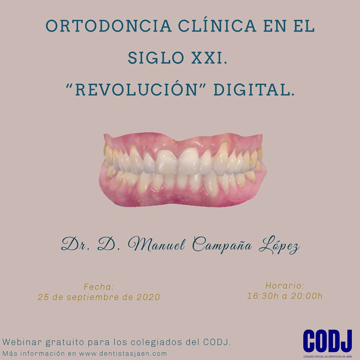 Sesión clínica online gratuita sobre ortodoncia de la mano de nuestro querido compañero, Dr. D. Manuel Campaña López.
'Ortodoncia clínica en el siglo XXI. "Revolución" digital' 
¡¿Te lo vas a perder?!

#webinargratuito #CURSODENTISTAS 📚🖱️