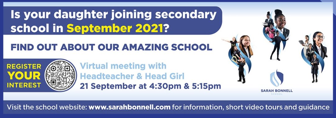 Headteacher | Sarah Bonnell School (@sbonnellhead) on Twitter photo Starting secondary school in September 2021? Find out more about <a href="/SBonnellSchool/">Sarah Bonnell School</a> at our Virtual Meeting with <a href="/SBonnellHead/">Headteacher | Sarah Bonnell School</a> and Headgirl, Grace, at 4.30pm and 5.15pm today. Check website for joining details. Starting secondary school in September 2021? Find out more about <a href="/SBonnellSchool/">Sarah Bonnell School</a> at our Virtual Meeting with <a href="/SBonnellHead/">Headteacher | Sarah Bonnell School</a> and Headgirl, Grace, at 4.30pm and 5.15pm today. Check website for joining details.