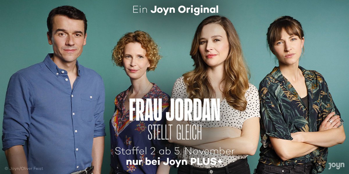 JoynDeutschland's tweet photo. Aufgepasst, die Powerlady is back! 💪 Ab 5. November sagt Eva Jordan der Diskriminierung wieder den Kampf an, denn das #JoynOriginal Frau Jordan stellt gleich ist zurück auf #Joyn PLUS+. 🎉 Freut euch auf die zweite Staffel mit der großartigen @fraubauerfeind. 😍 #FJSG https://t.co/ZHfp5jphAs