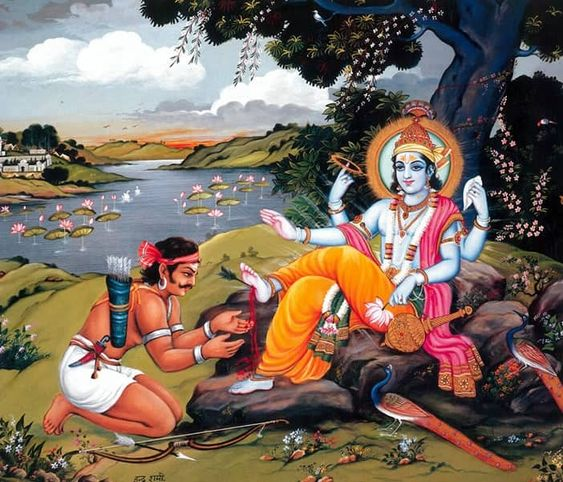 The story of Krishna's death: This event is told in the Mausala Parva of the Mahabharata, but what led up to it starts earlier, in the Stri Parva. Right after the Mahabharata war, when Gandhari went to the battlefield of Kurukshetra where her sons' bodies were lying dead...