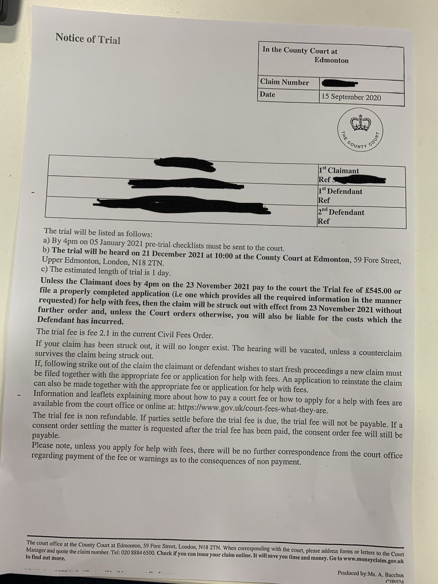 PaulShamplina's tweet image. Courts re-open today, we keep our fingers cross that the backlog of approx 55k cases can be dealt without long delays. This wasn’t a good start at the end of the week for one our our @LandlordAction landlord’s on a debt case pursing a guarantor. Trial date Dec 2021. WOW
