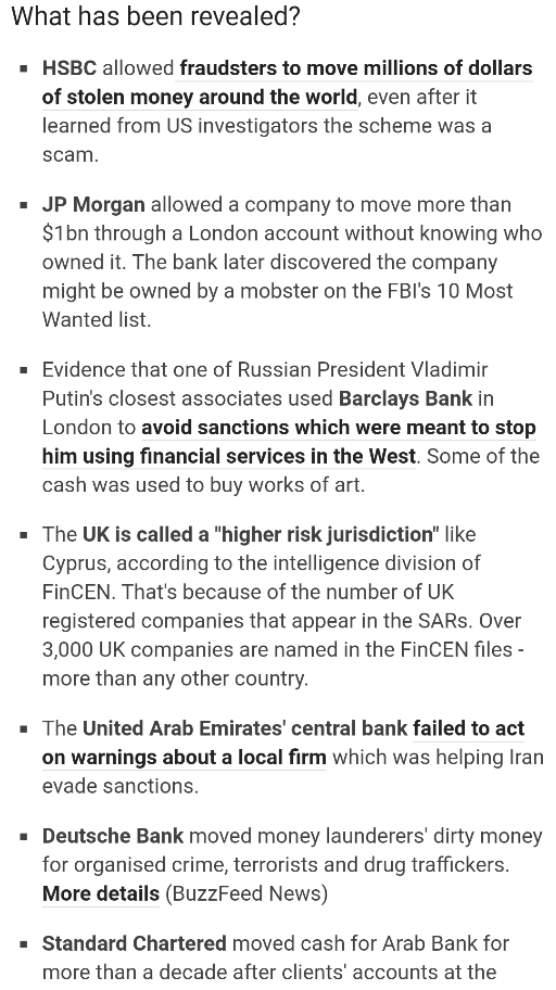 A screenshot of the linked article, summarising the negligence and money laundering of several banks. HSBC tops the list, and the UK is described as a "higher risk jurisdiction" for being so commonly involved.