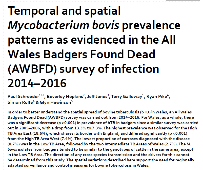 Andy_1Robertson's tweet photo. Interesting research from Wales suggesting a significant drop in #bovineTB in the badger population, despite limited culling or vaccination. Does this suggest measures to control TB in cattle are reducing TB in wildlife? https://t.co/CCXY1IS1dB https://t.co/Azpxvhgyxn