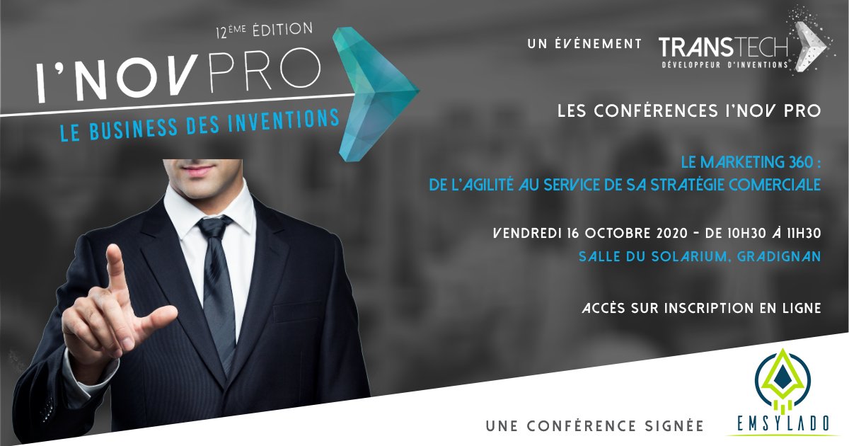 Transtech_NA's tweet photo. 💥Découvrez les conférences I'NOV PRO du vendredi 16 octobre💥 "Le #marketing 360 : de l' #agilité au service de sa #stratégie commerciale" animée par Emsylado, cabinet conseil en marketing.

Vendredi 16 octobre, de 10H30 à 11H30
Infos &amp; inscription sur : https://t.co/jL3FbAiDsk https://t.co/VBGzeYlkiO