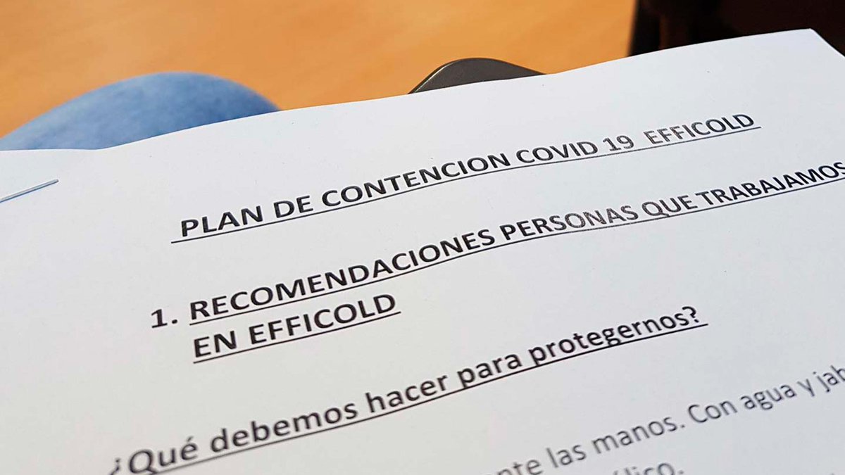 Trainning for all our workers on the prevention of the risk of contagion of COVID-19 in our facilities.

We have made a tailored plan in order to achieve a safe and contagious-free work environment.

Thank you all for the responsible attitude shown during this time!

#efficold
