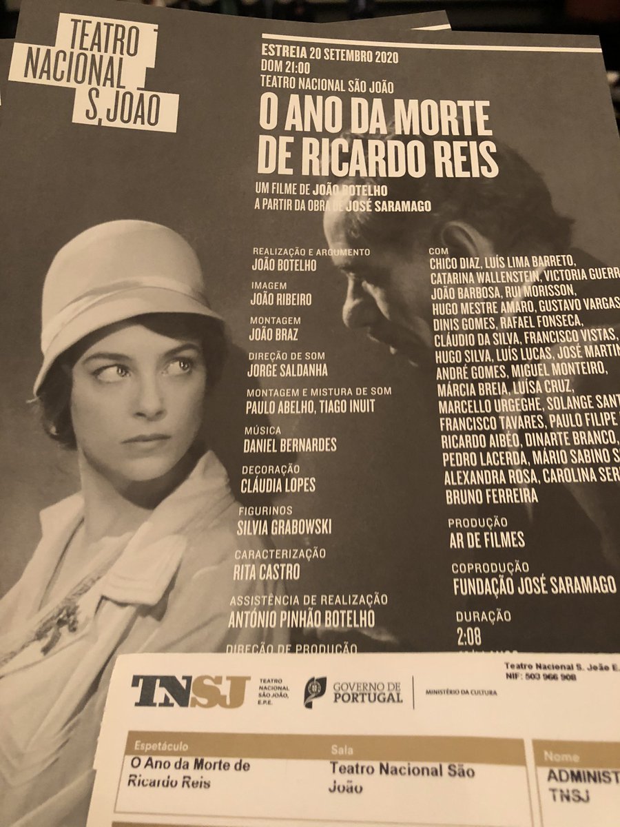 FJSaramago's tweet photo. Antestreia do filme O Ano da Morte de Ricardo Reis, de João Botelho, no Porto, no @TNSJ
Hoje, a sessão será no CCB, em Lisboa
#Saramago #Pessoa #Botelho https://t.co/UfZG8BqtIX
