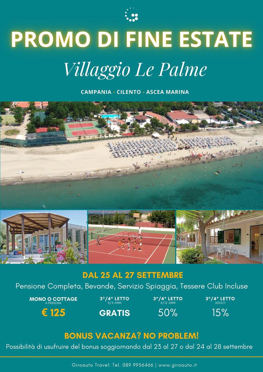 GiroautoT's tweet photo. 🏖 PROMO DI FINE ESTATE 

🌊 Villaggio Le Palme - Cilento - Ascea Marina (SA) - Ottima struttura direttamente sul mare

☎️ Per info e prenotazioni 089 9956466 https://t.co/tJYkaQ1Qg7