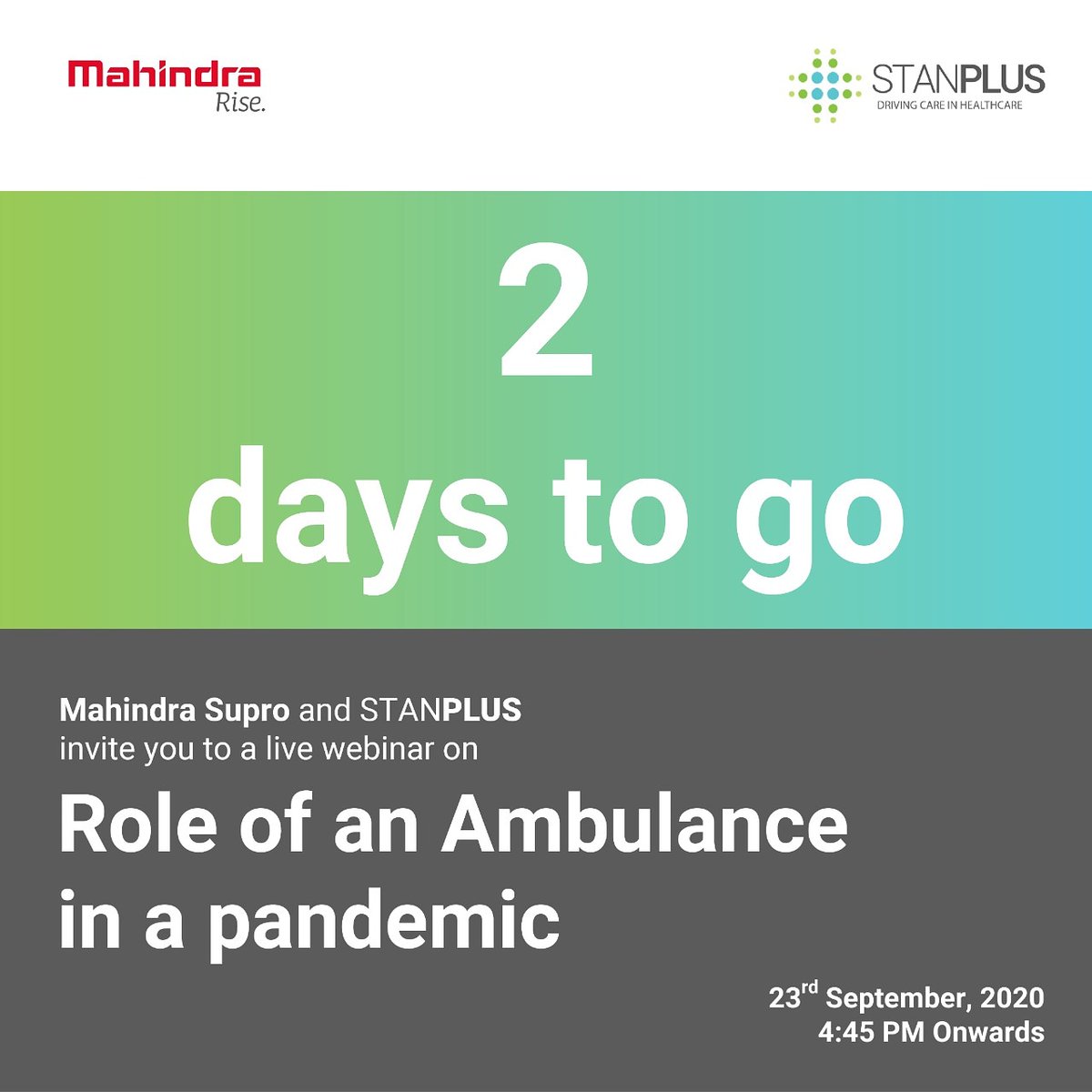 StanPlusTech's tweet image. Register now and catch eminent industry experts from manufacturing, startups and hospitals come together to discuss the &quot;Role of ambulances in this pandemic&quot; and beyond.

Register here: bit.ly/2ZGTPXi