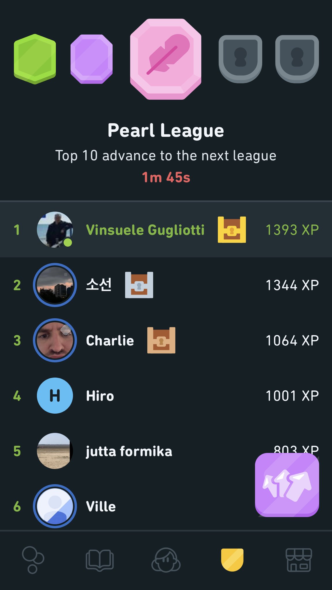 Duolingo Emerald League, Amethyst League, Pearl League and Obsidian League:  my advancement, Duolingo Leagues is a great challenge and it motivates me a  lot  #duolingoaddict, #duolingoleagues