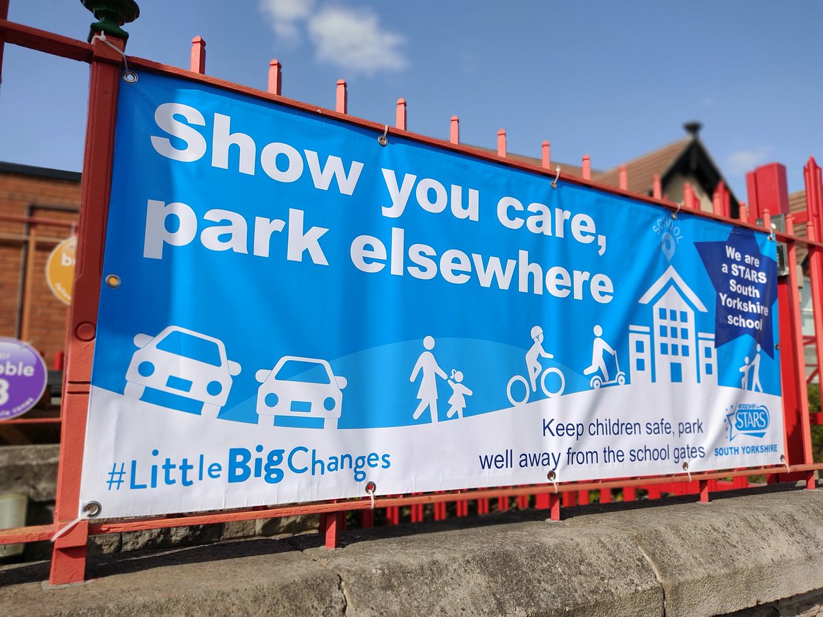 More banners going out to schools in South Yorkshire this term. Parents, please park well away from the school gates and turn off your engines when waiting. Help protect children from poor air quality and provide a safe place to cross the road. #LittleBigChanges