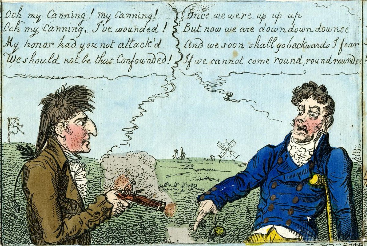 I've been reminded the duel between Ld Castlereagh and George Canning took place  #OnThisDay 1809. It's one of my favourite things to bring up when people ask me why I love political  #history so much *clasps hands* (image Brit.  http://Mus.CC  Lic.  https://bit.ly/3iSX7OW )