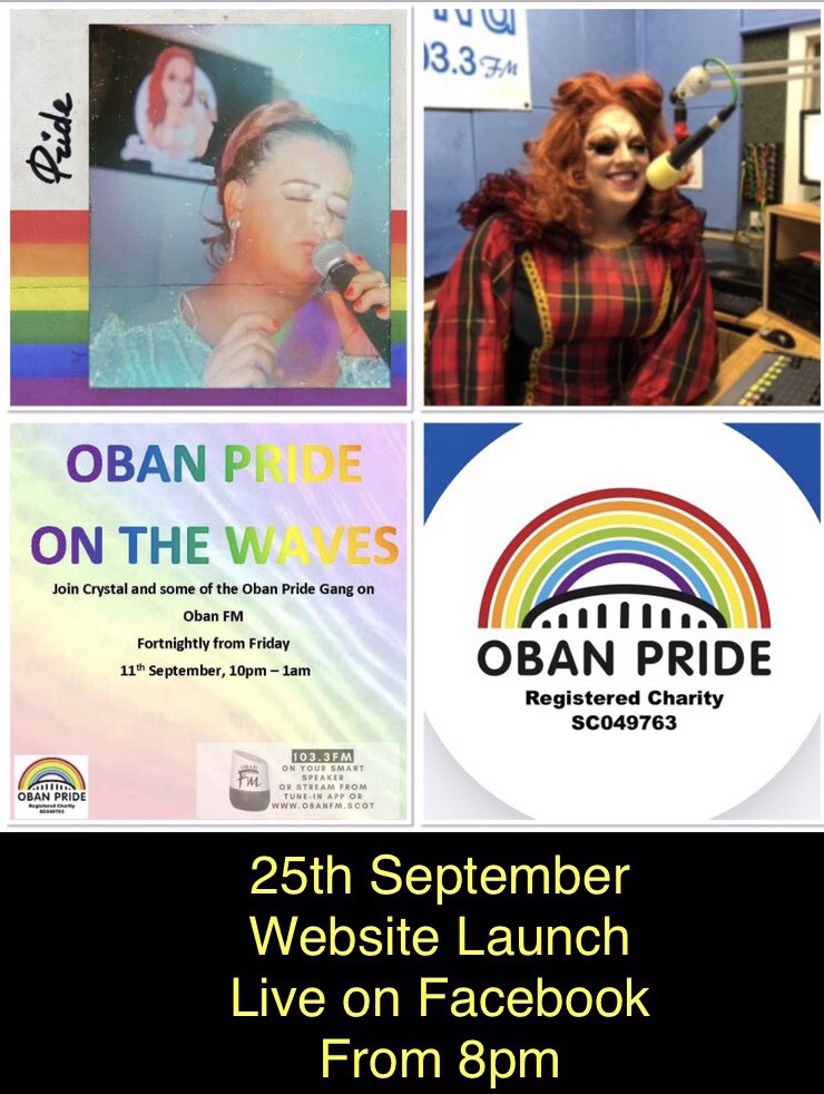 ObanPride's tweet photo. Join us live on Facebook and Twitter from 8pm on Friday 25th September for our Website Launch.
The fabulous Jane Henderson will be performing as part of the event.
Followed by Oban Pride on the Waves on Oban FM from 10pm https://t.co/rwhs5mlYVq