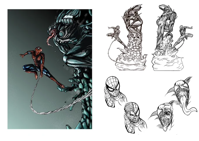 スパイダーマンvsヴェノムフィギュアのコンセプトアート#イラスト#spiderman 