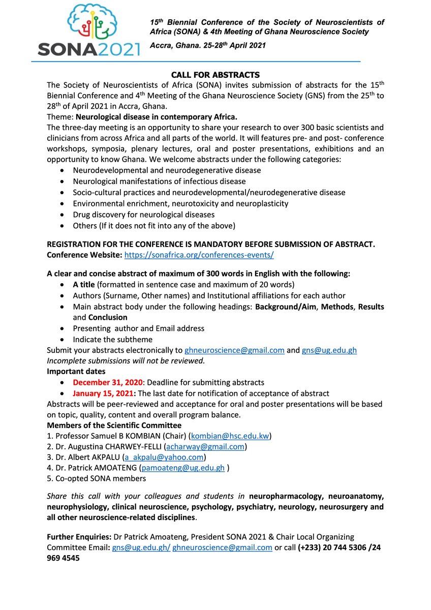 INCForg's tweet photo. Symposia &amp; workshop proposals and abstracts are now open for #SONA2021! The conference theme is Neurological diseases in contemporary Africa 🧠🌍

📆Proposals due Dec 1
📆Abstracts due Dec 31

Learn more here: https://t.co/hkdWLzwTcI

#neuroscience @SONAorg @neurosciencegh https://t.co/jnSZyF6VB3