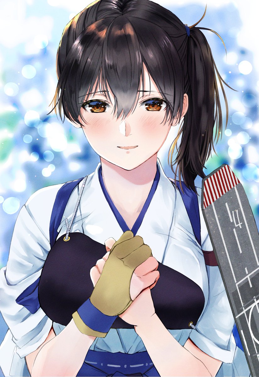 kaga (kancolle) 1girl tasuki yugake solo muneate japanese clothes brown eyes  illustration images