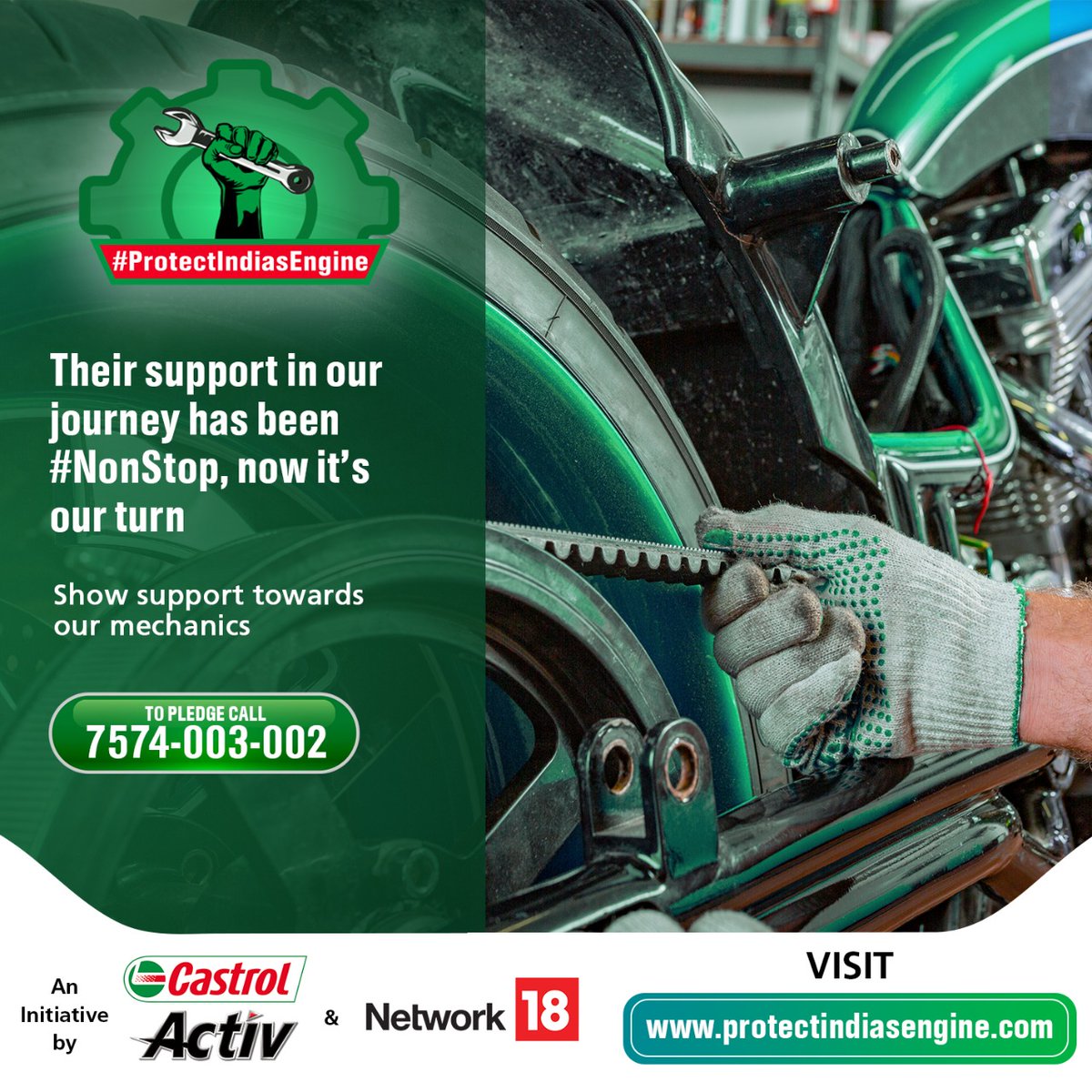 News18Guj's tweet photo. Pledge your support towards #ProtectIndiasEngine, a Castrol Activ & #Network18 initiative, by giving a missed call on 7574-003-002 or by visiting https://t.co/WMRlaFfdDU
@castrolcricket @CNNnews18 https://t.co/kmflJ8iuqz