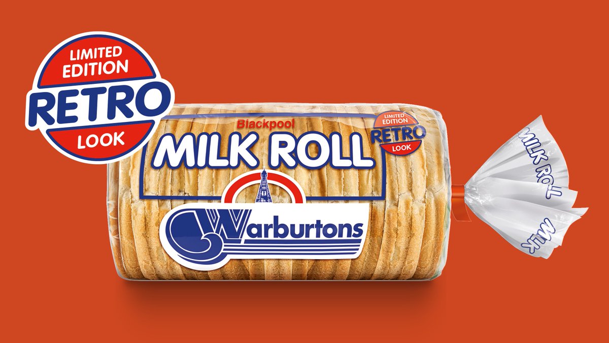 Warburtons's tweet photo. Look what's got a new (old) retro look 🤩

Who remembers Blackpool Milk Roll?! 

Now available in Iceland. https://t.co/j8MlFobdKf