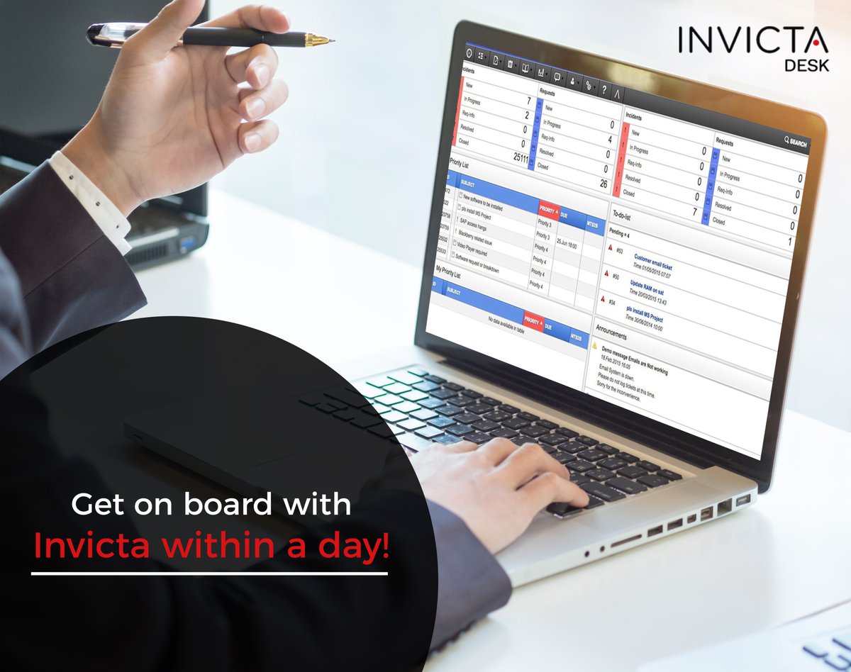 INVICTASoftware's tweet image. Set up your desk within a day! Invicta simplifies ITSM and assists in maximizing efficiency for end-users. Check out  bit.ly/InvictaSoftware to know more.