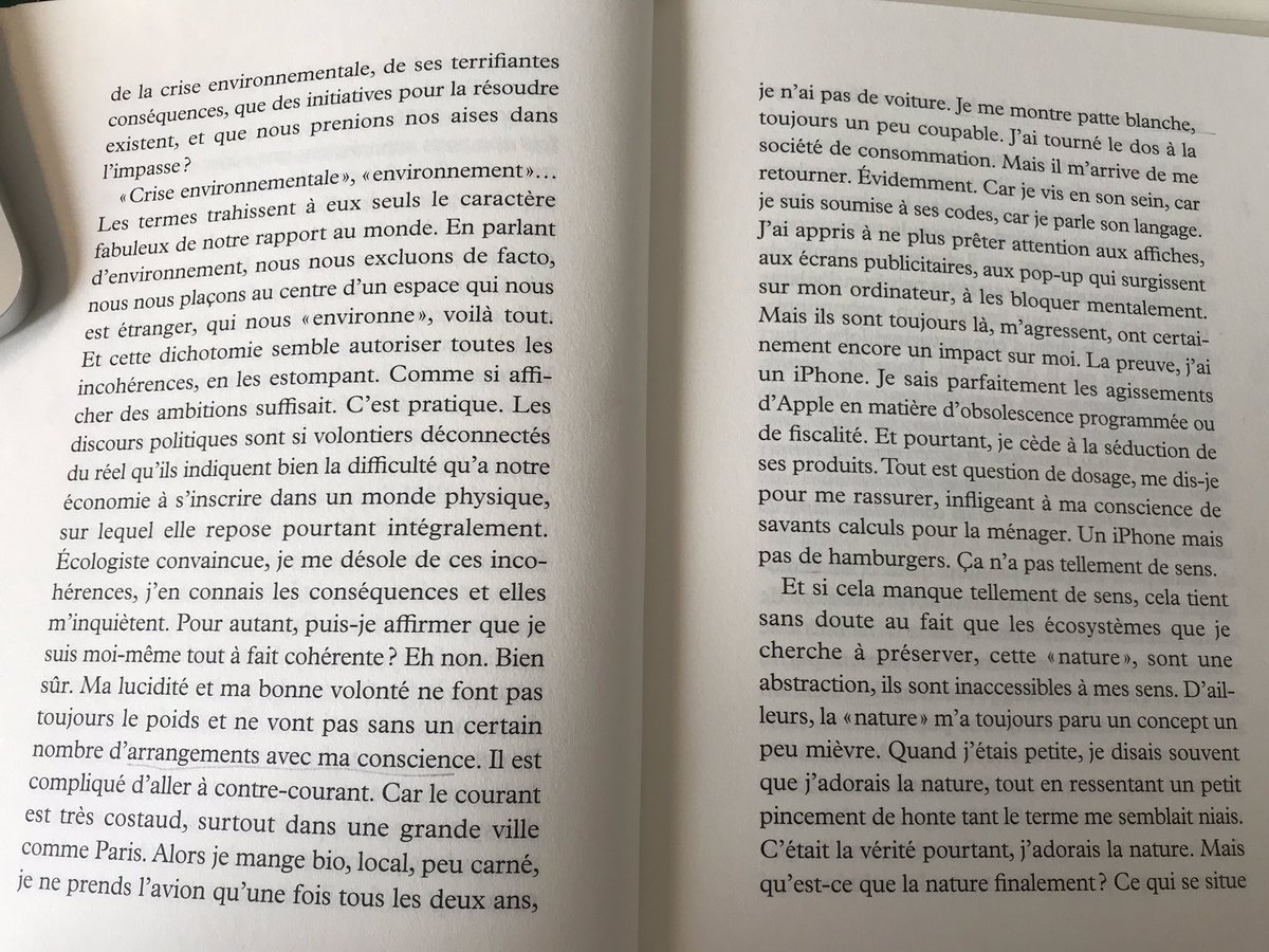 Pour un article à paraître dans Ouest-France, je cherche des témoignages de personnes tiraillées par leurs contradictions en matière écologique. Un exemple tiré de La vie dans les bois, de Jennifer Murzeau ⬇️ MP ouverts !