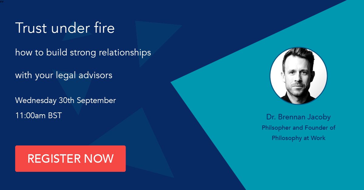 Join Morae's Sinéad Burke, Philosophy At Work's @BrennanJacoby and <a href="/ApperioLtd/">Apperio</a> for an exciting discussion on #trust on Wednesday 30th September at 11am BST. 

For more information and to register go to: lnkd.in/dy_zEmD

#generalcounsel #trust #legal #law #legalcommunity