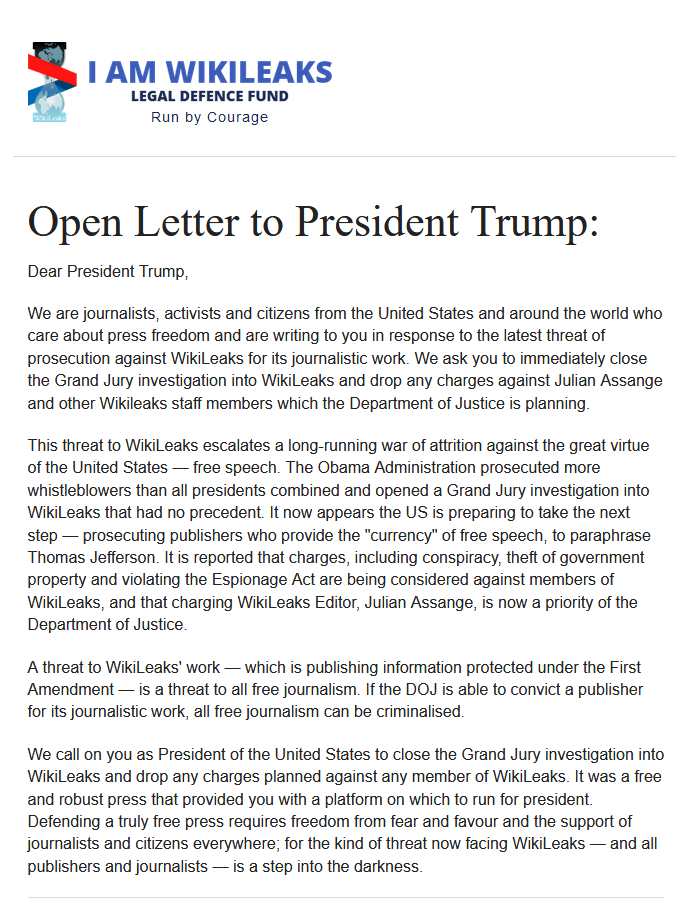 Prosecution is citing an open letter from  @wikileaksthat Grothoff signed, calling on  @realDonaldTrumpto pardon  #Assange. Apparently this is supposed to incriminate him as being biased.  https://defend.wikileaks.org/openletter/ 