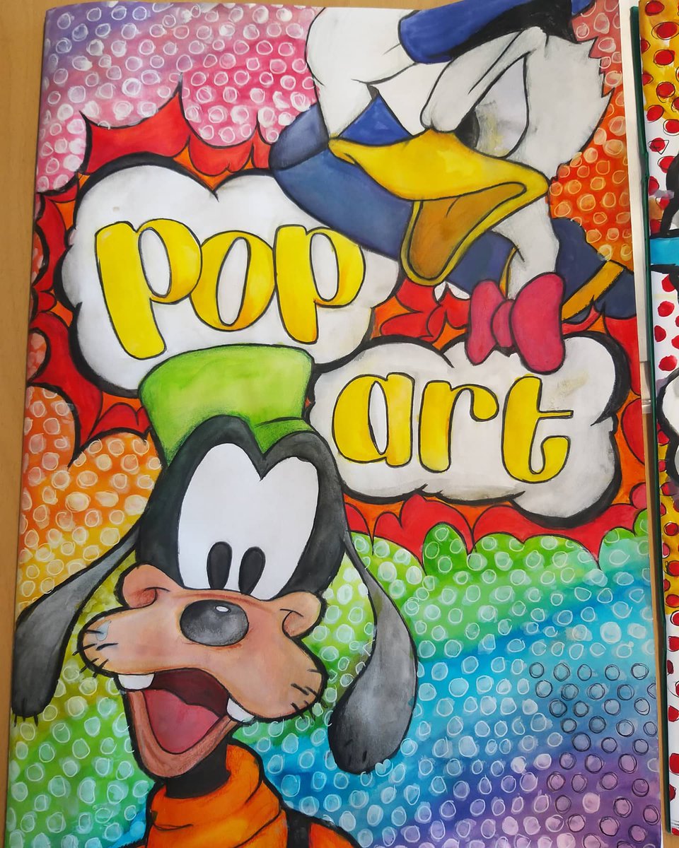 VLewis_CFGS's tweet photo. A couple of FANTASTIC Pop Art title pages by Hannah and Rachel in 9B! 👀👀👀👀👀👀 

#nofilter #popart #artlessons #artstudent #iteachart #artteachersofig #artteachersofinstagram #cfgs https://t.co/MRTZKpQbAE