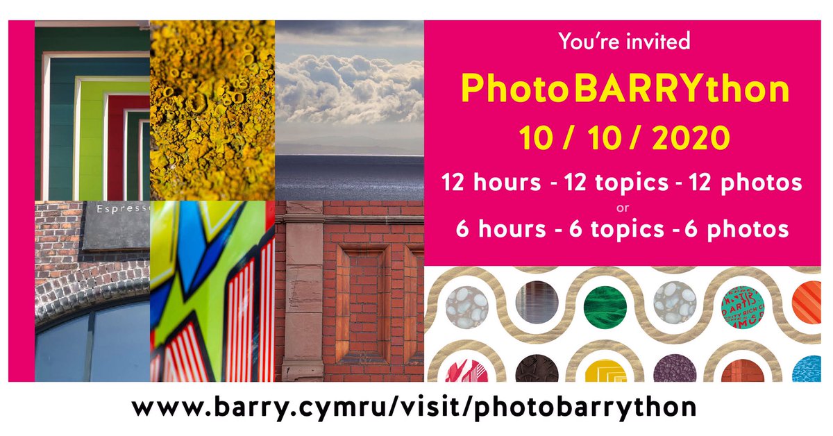 Tickets NOW on sale for the first PhotoBARRYthon....a chance to capture the sights &amp; sounds of Barry on camera over 6 or 12 hours on Sat 10th October! Go to: barry.cymru for more info &amp; tickets 📷 Open to all ages &amp; families too! <a href="/barry_beautiful/">Beautiful Barry</a> <a href="/_BARRYISLAND_/">Barry Island ❤🏴󠁧󠁢󠁷󠁬󠁳󠁿❤ #BarryIsland</a>
