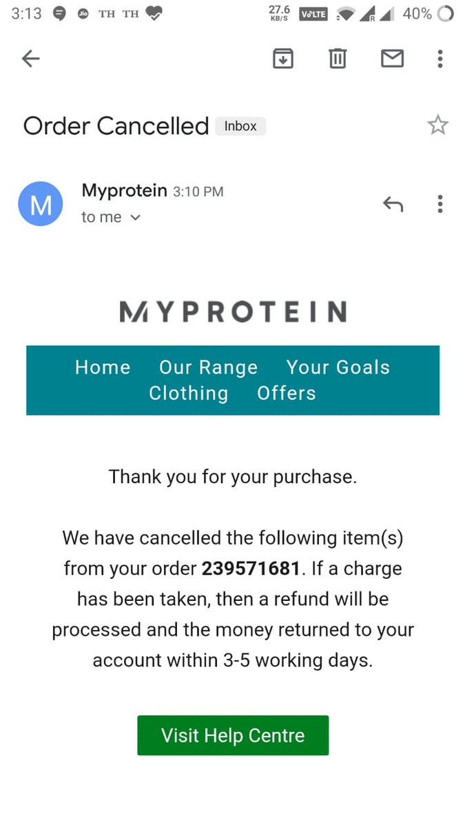 sanketkumar89's tweet photo. @Myprotein why my order is cancelled, please check. https://t.co/GYksMoBfAS