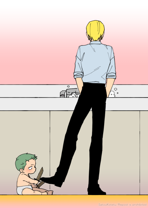 サンジ「サンジと赤ちゃんゾロ👶(https://t.co/CrTlZy3aEQ) 」|こてつ🍩のイラスト