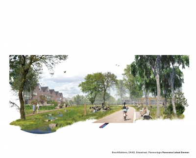 De hoofdgroenstructuur In Bargeres volgt de oude beekloop en wordt in het plan Groen, het nieuwe Goud de kransslagader van de wijk. Lees het op panoramalokaal.nl/inzendingen/ba…