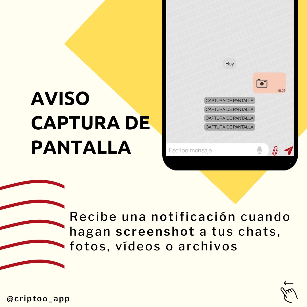 CriptooApp's tweet image. Con la mayoría de apps de mensajería no tienes un control de los mensajes y archivos que mandas. A veces se hacen screenshots, y otras se reenvían. 

Criptoo cambia las normas.

#criptoo #criptooapp #seguridad #privacidad #claves #tips #protege #movil #control #redessociales