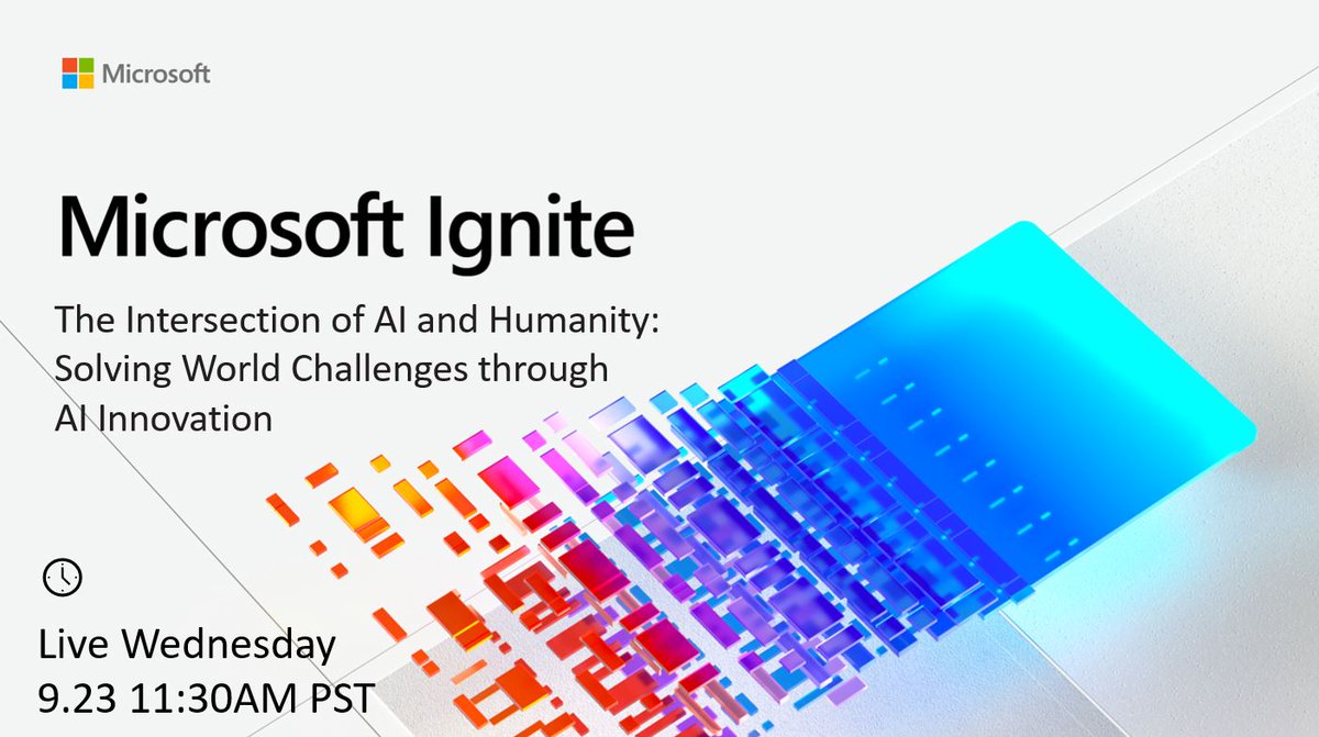 AIforGoodUK's tweet image. Event alert! 🥁 Learn more about how we're using #AIforGood in this #MSIGnite session, “Intersection of AI and Humanity”. Register for the #HumansandAI live session by Microsoft, and meet us on Wednesday, 9/23 at 11:30 AM PST: myignite.microsoft.com/sessions/a85ee…