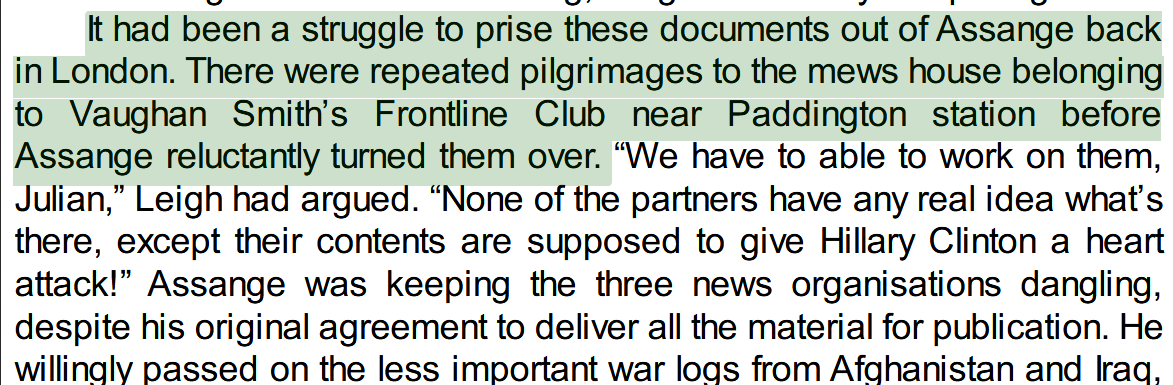 Grothoff also quotes from  @davidleighx's book: "It had been a struggle to prise these documents out of  #Assange" underlining his reluctance to give access, as opposed to what the prosecution is alleging.