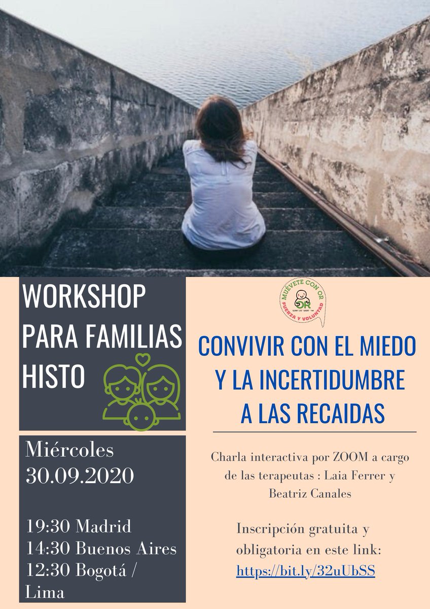 Desde #orasociacion invitamos a familias y a pacientes afectados por #Histiocitosis a este WORKSHOP "Convivir con el miedo y la incertidumbre a las recaídas".
Charla por ZOOM, gratuita (inscripción obligatoria) orasociacion.org
#acompañamiento #Emocional #CancerInfantil