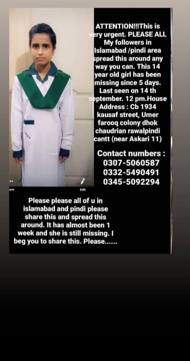 MishiMughal17's tweet photo. یہ بچی راولپنڈی سے 24 ستمبر سے لاپتہ ہے 
اگر کسی کو کوئی بھی انفارمیشن ہو تو دئیے گئے نمبروں پر کانٹیکٹ کریں شکریہ 
😰😰😰😰 https://t.co/AmZb1N36cj