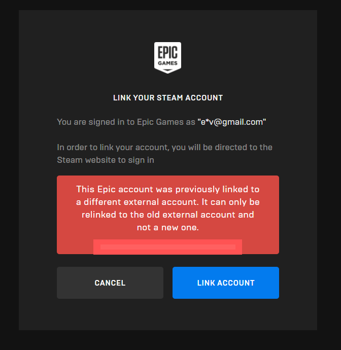 MEUonline's tweet photo. @EOSStatus I can't re-link my steam account. the site gives me this error. https://t.co/GwMStjw0ly