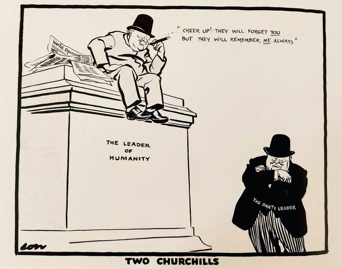 trappedhistory's tweet photo. Another empty plinth, another memorialisation question!

Low's cartoon comments on Churchill's election loss in '45. It contrasts the heroic 'leader of humanity' with the prosaic 'party leader', but the parallels with today's debates are pretty obvious!
#history #churchill #WW2 https://t.co/BVkl9OVsqZ