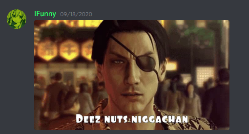 it all started when a friend of mine was looking for gifs of the video game franchise "Yakuza".while scrolling through the numerous gif options, one peculiar set of gifs were present. seemingly speaking of an "N word-chan" character.