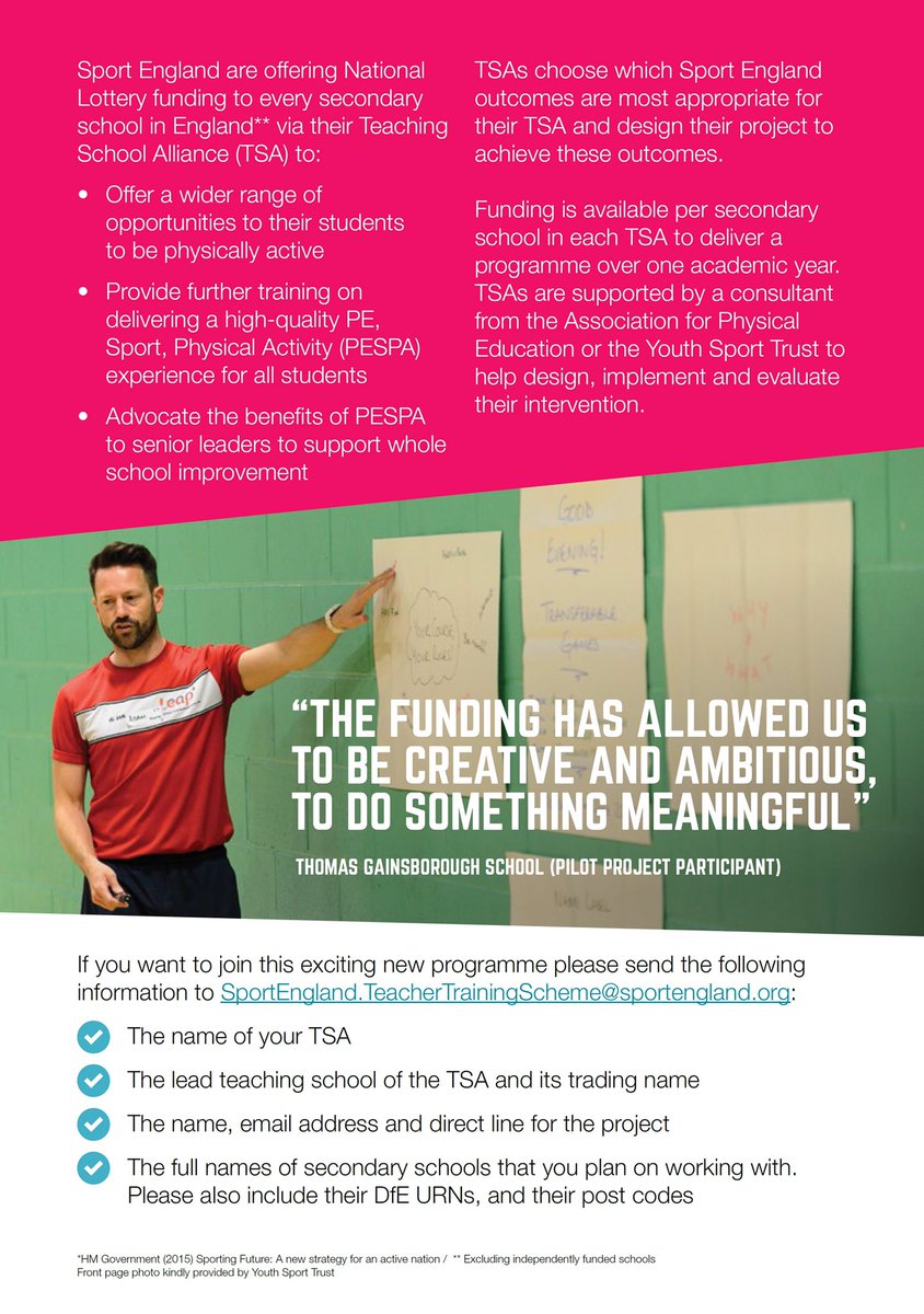 Association for Physical Education (@afpe_pe) on Twitter photo 🔊 Calling ALL Secondary Schools in England ⚠️
The deadline is looming for expressions of interest to engage with the <a href="/Sport_England/">Sport England</a> Secondary Teacher Training Programme ⤵️
afpe.org.uk/physical-educa… 🔊 Calling ALL Secondary Schools in England ⚠️
The deadline is looming for expressions of interest to engage with the <a href="/Sport_England/">Sport England</a> Secondary Teacher Training Programme ⤵️
afpe.org.uk/physical-educa…