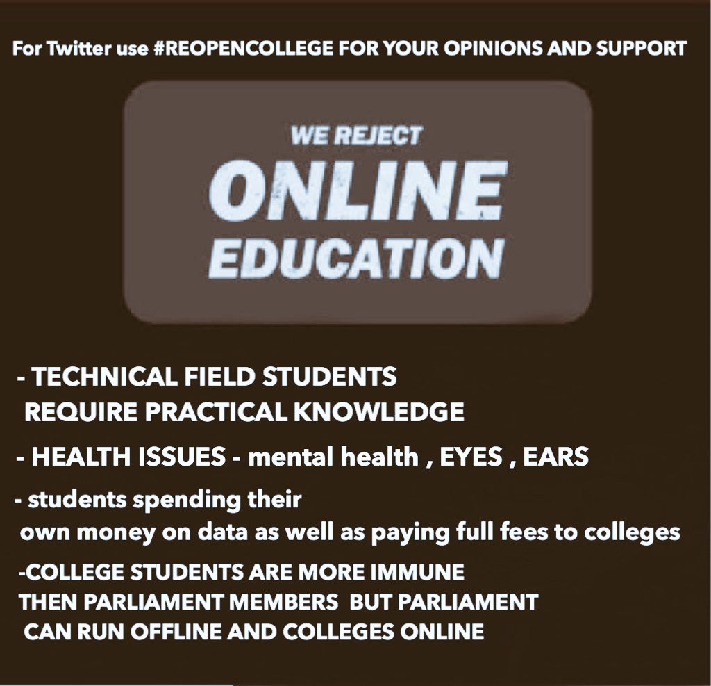 ABHISHEK3308477's tweet photo. #reopencollege
Online classes don't give practical knowledge ... 
Online classes is just a waste of time....
#reopencollege https://t.co/C0vFgP7I0k